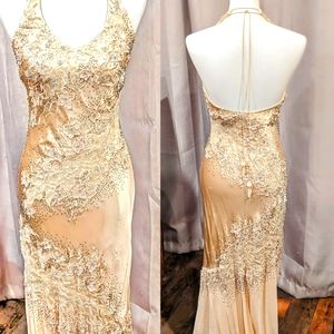 Rare! Stunning Vintage Sue Wong Nocturne Champagne lace beaded gown size 2